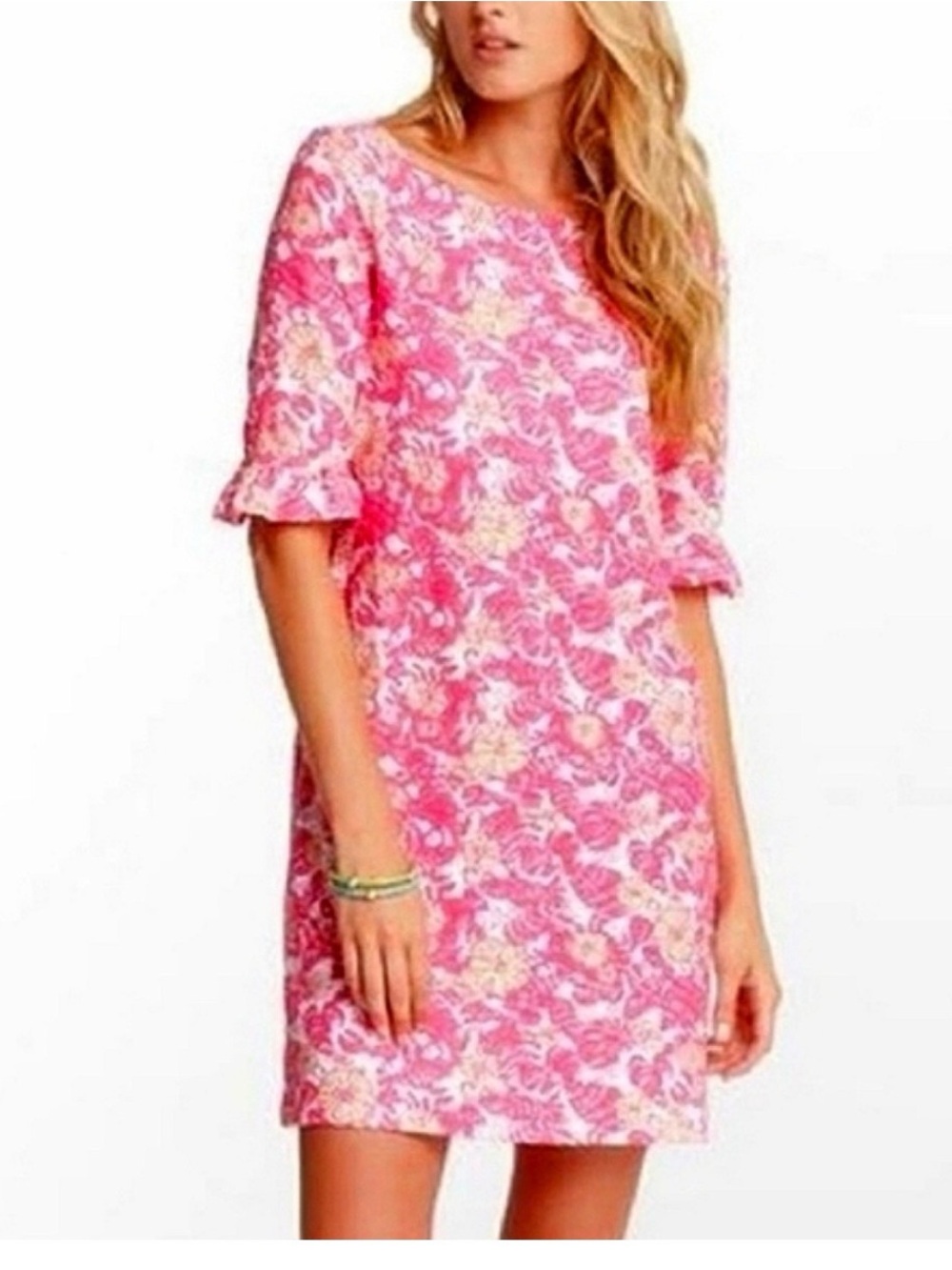 Lilly Pulitzer Pink Yellow Floral Short-Sleeve Shift Dress
